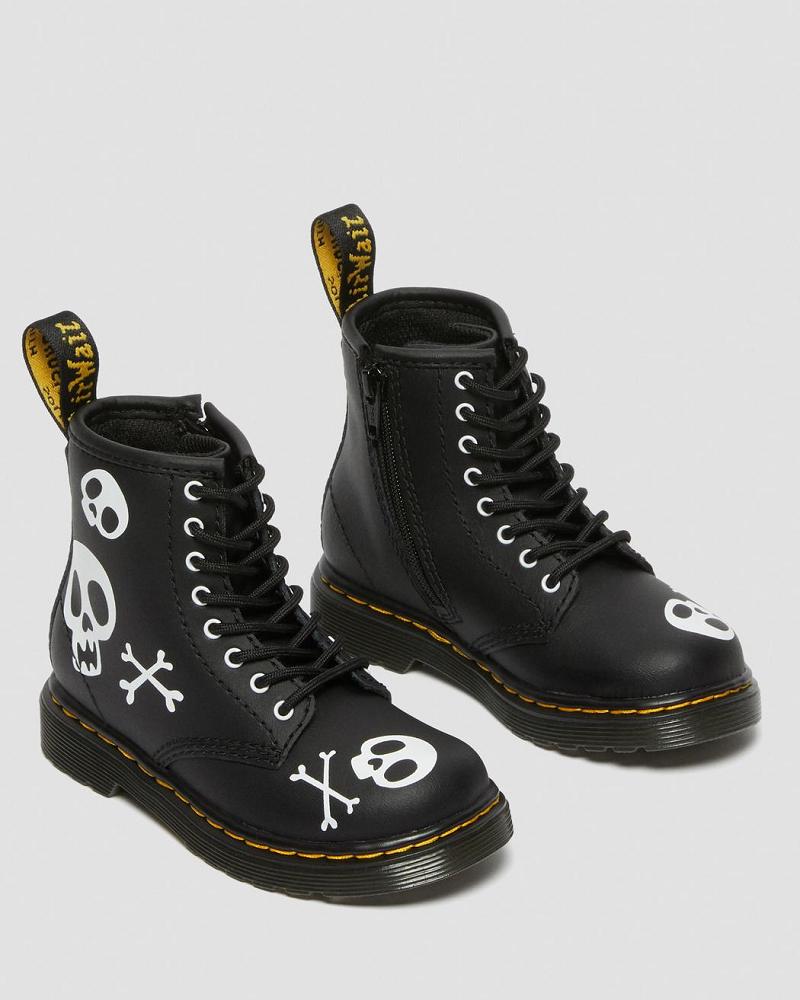 Dr Martens Toddler 1460 Skull & Bones Leren Veterlaarzen Kinderen Zwart Wit | NL 120VRW